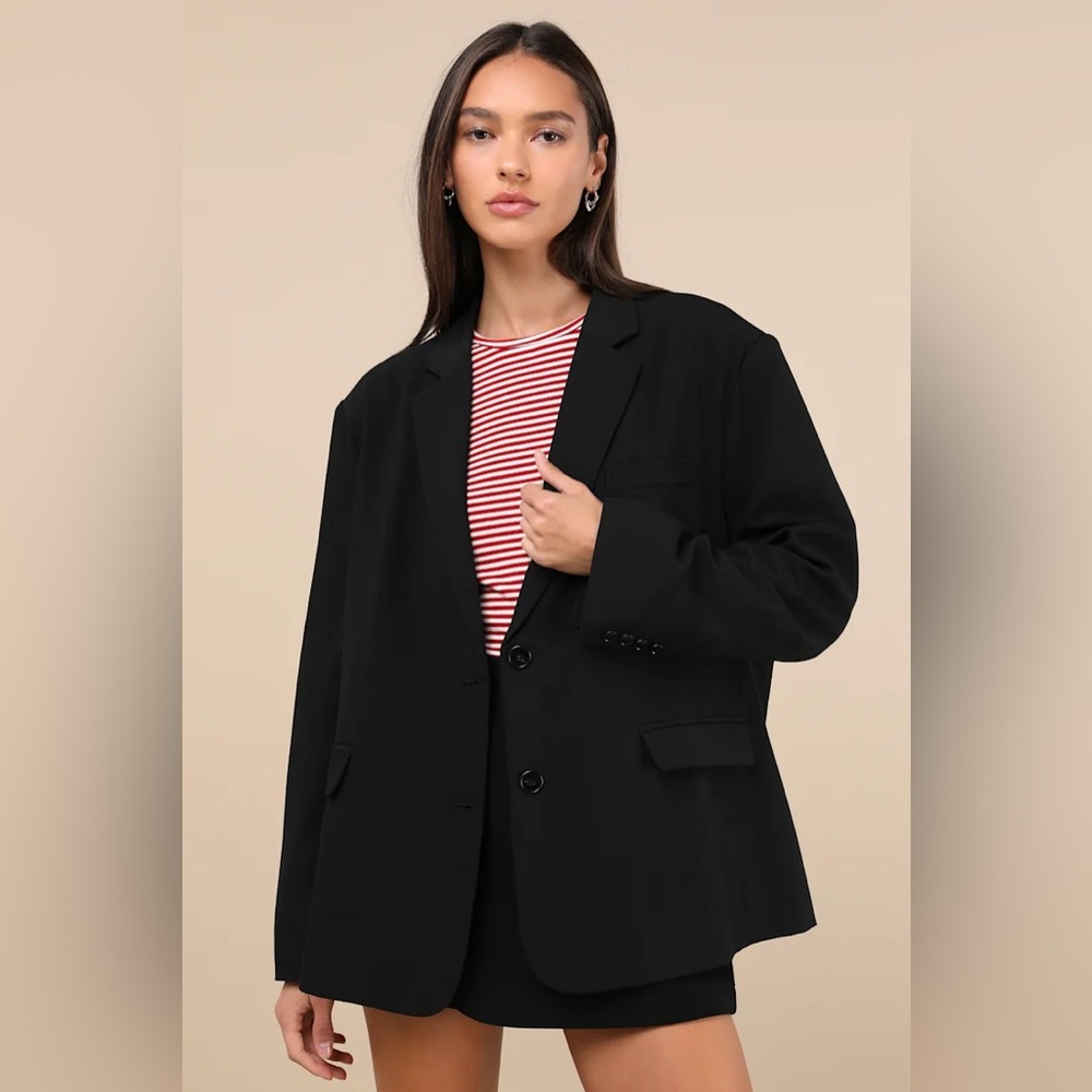 Lulus Sophisticated Era Black Oversized Blazer